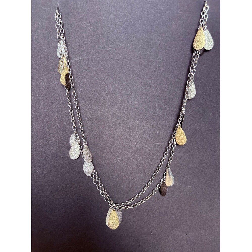 Elegant Two-Tone Dual Texture Silver & Gold Teardrop Layered Necklace - 18”